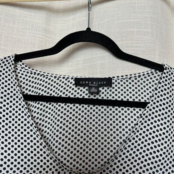 2/$30 Como Black Woman Polka Dot Blouse Size 3X Classic Office Preppy V Neck - Picture 6 of 9